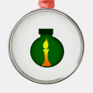 Ornament Round Green Yellow Candle on it