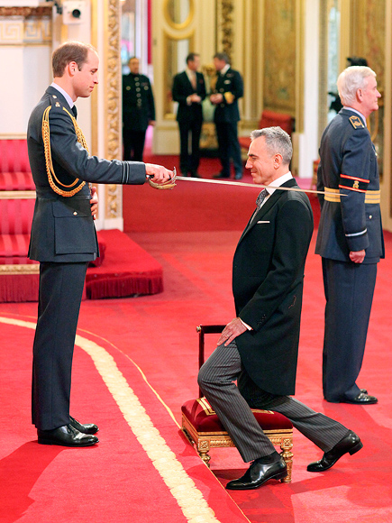 Prince William Knights Daniel Day-Lewis at Buckingham Palace