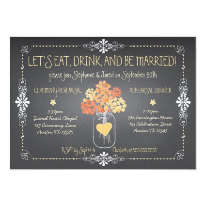 Autumn Chalkboard Wedding Rehearsal Mason Jar 5x7 Paper Invitation Card