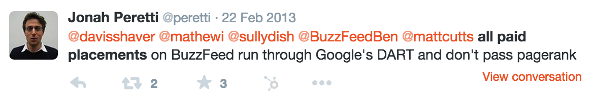BuzzFeed paid links tweet