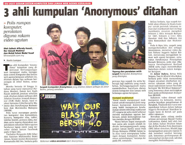 3 Ahli Anonymous Di Tahan Godam Web Kerajaan Malaysia