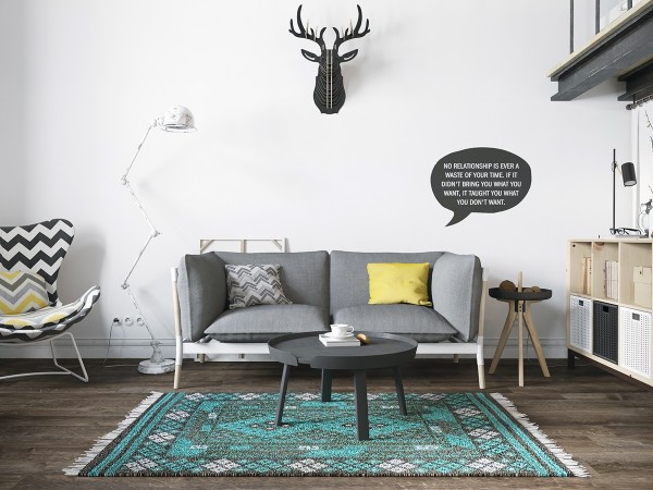 And don't think you can't experiment with color combinations if you're tending towards Scandinavian design. Black, white, yellow, and bright teal might be a surprising set but they work together here.