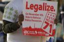 File photo of Melvin Clay of the DC Cannabis Campaign holding a sign urging voters to legalize marijuana in Washington