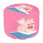 The Flying Book and Cartoon Pig Round Pouf