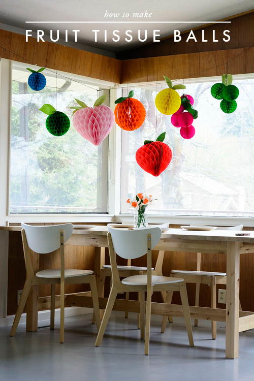 Decorate with these fruity tissue honeycomb balls, from The House that Lars Built.