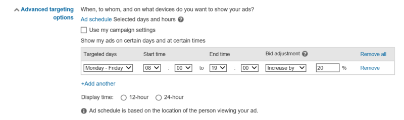 Ad Scheduling functionality screenshot