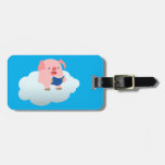 Cute Cartoon Pig Reader on Cloud Luggage Tag