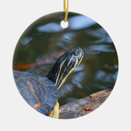 slider water turtle head out of shell Double-Sided ceramic round christmas ornament