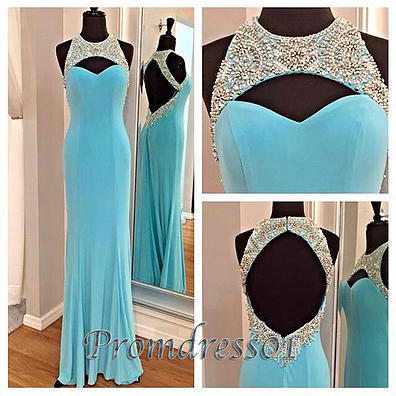 2015 elegant open back chiffon prom dress
