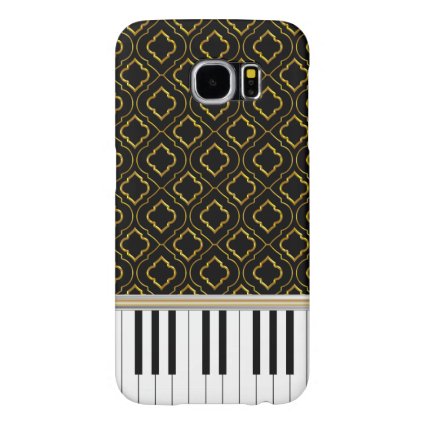 Elegant Piano Keys with Gold Quatrefoil on Black Samsung Galaxy S6 Cases