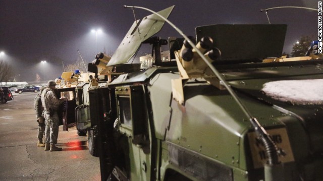 National Guard troops are seen in Ferguson on November 26. 