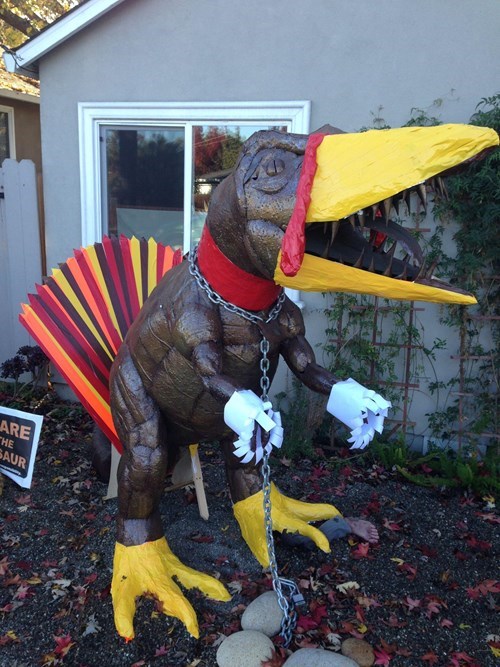 Dug the Lawn Dinosaur Gets Dressed Up for Thanksgiving