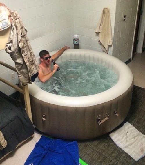 step 1: put a hot tub in your dorm room.