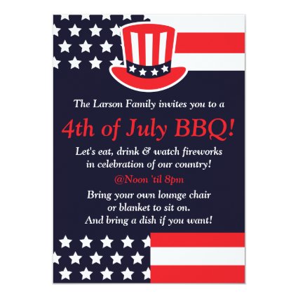 Red, White & Blue 4th of July Invitations 5" X 7" Invitation Card