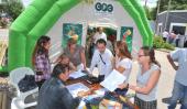 CPC inflable. El municipio armó una carpa inflable en Alta Córdoba para organizar la asistencia. (Sergio Cejas/La Voz)
