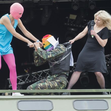 Pussy Riot "park their tank on Putin's lawn" at Glastonbury