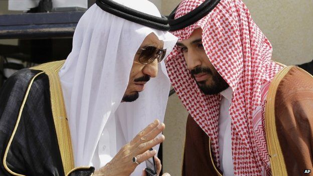 King Salman and his son and adviser Prince Mohammed pictured in 2012