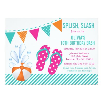 Pool or Beach Birthday Party - Flip Flops 5x7 Paper Invitation Card