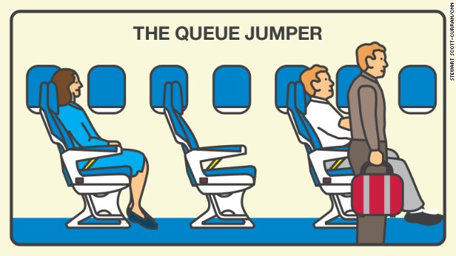 The queue jumper rushes to deplane, thinking those few extra minutes are more important for him than anyone else. And that is why 35% of fliers don't like you!