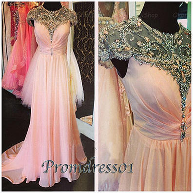 2015 pink chiffon mermaid prom dress