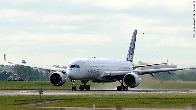 The next-generation A350 plane from Airbus takes off from Toulouse-Blagnac airport, southwestern France, on its first test flight on June 14, 2013. It was regarded as a milestone for an airliner that the firm hopes will challenge Boeing's 787 Dreamliner in the lucrative long-haul market. 