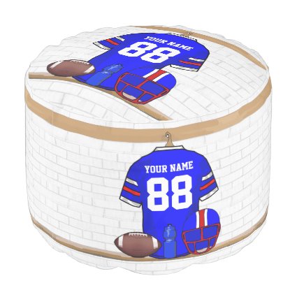 Personalized Blue White Red Football Jersey Round Pouf