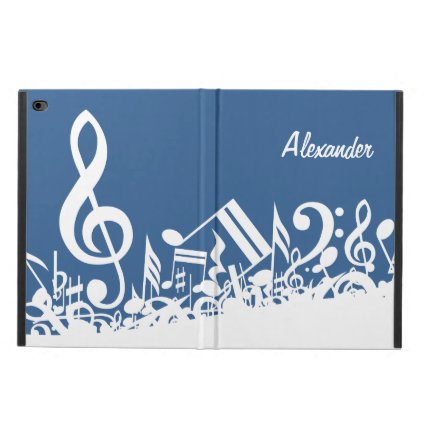 Personalized White Jumbled Musical Notes on Blue Powis iPad Air 2 Case