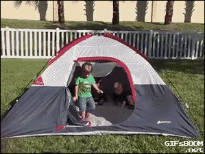 kid falls out of tent after friends