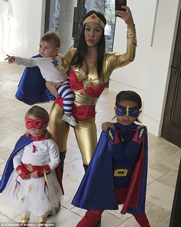 Middle names are important to her: Kourtney - pictured with her brood in Halloween costumes on October 25 - gave each of her three tots middle names to commemorate something special in her life