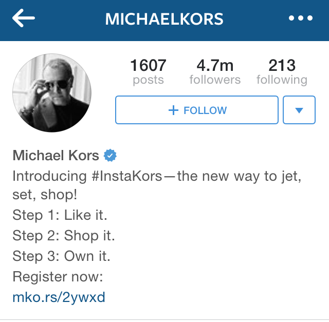 Michael Kors iOS Instagram Bio