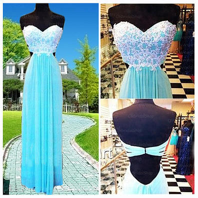 2015 cute ice blue chiffon prom dress