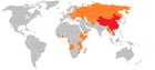 Countries that have had Marxist-Leninist style governments. Orange is former, red is present. [1357x617]