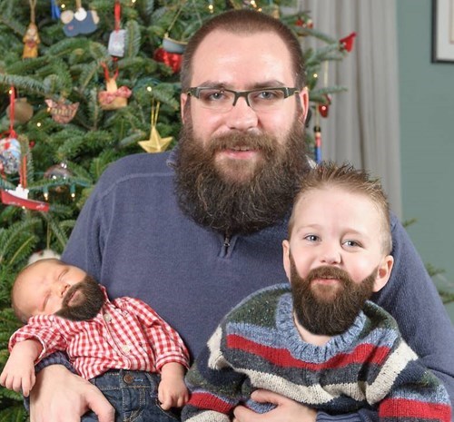 christmas,baby,beard,kids,christmas tree,family photo,parenting,dad,g rated
