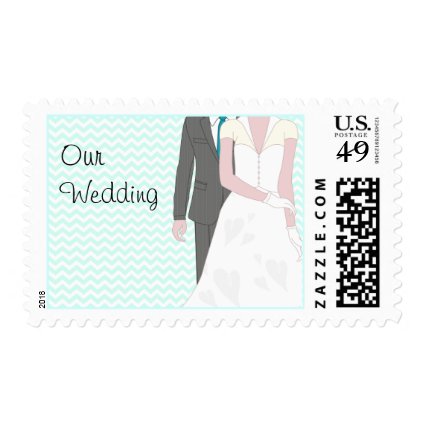 Turquoise Wedding Bride and Groom Postage Stamp