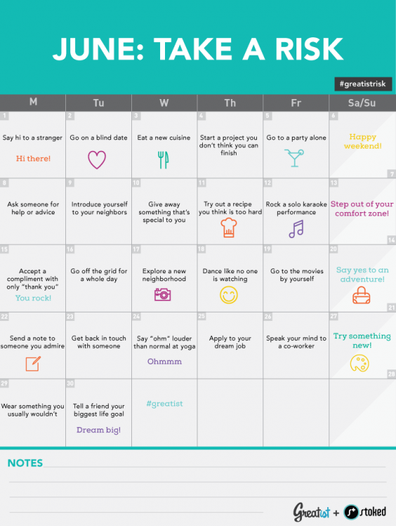June Challenge Take a Risk Calendar
