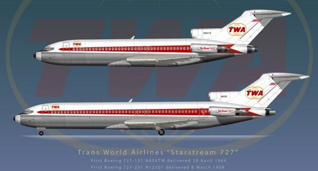 A TWA Boeing 727-100 and 727-200 - Image: JP Santiago