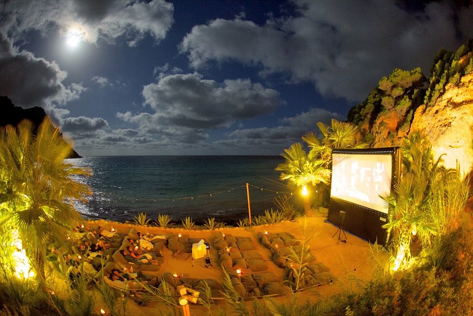 Weather permitting, filmgoers can watch Hollywood blockbusters at an outdoor cinema on the beach at The Amante in Ibiza