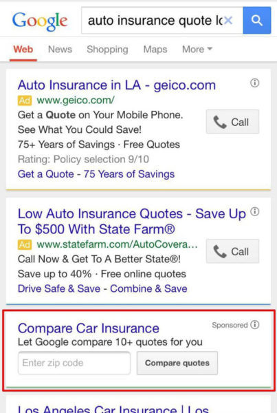 google compare auto insurance quotes