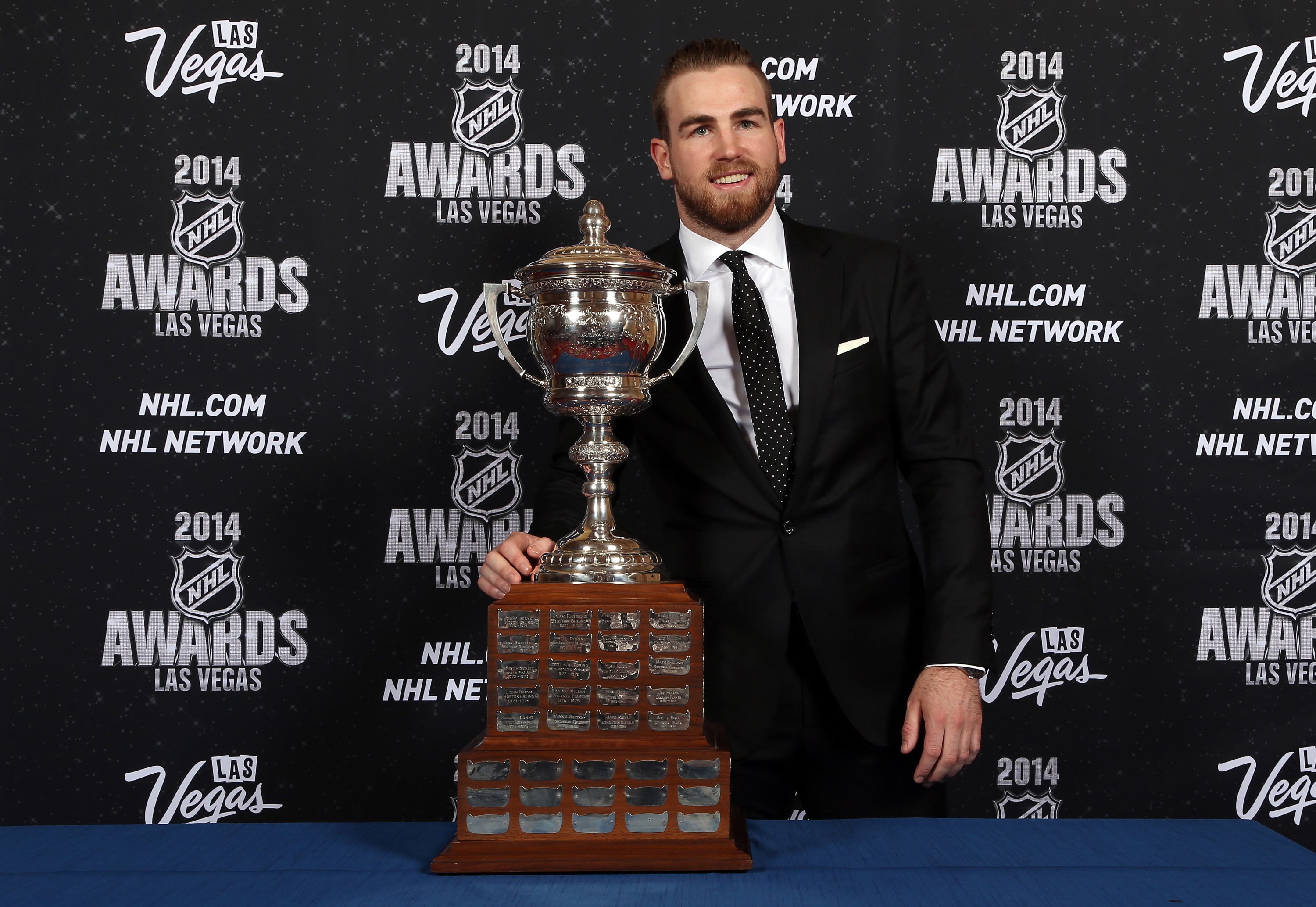 LAS VEGAS, NV - JUNE 24: Ryan O'Reilly of the Colorado Avalanche poses after winning the Lady Byng Memorial Trophy during the 2014 NHL Awards at the Encore Theater at Wynn Las Vegas on June 24, 2014 in Las Vegas, Nevada. (Photo by Bruce Bennett/Getty Images)