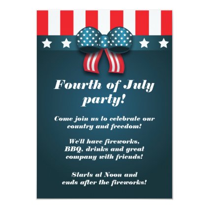Cute Patriotic Bow 4th of July Party Invitations 4.5" X 6.25" Invitation Card