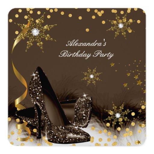 Choc Gold Brown Black High Heels Birthday Party 5.25x5.25 Square Paper Invitation Card