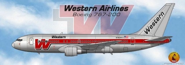 One of my early PSP 7.0 projects, a “what-if” subject, a Western Airlines Boeing 767-200 in the “Bud Lite” livery. Before their merger with Delta Airlines in 1987, Western had a small number of 767-200s on order.