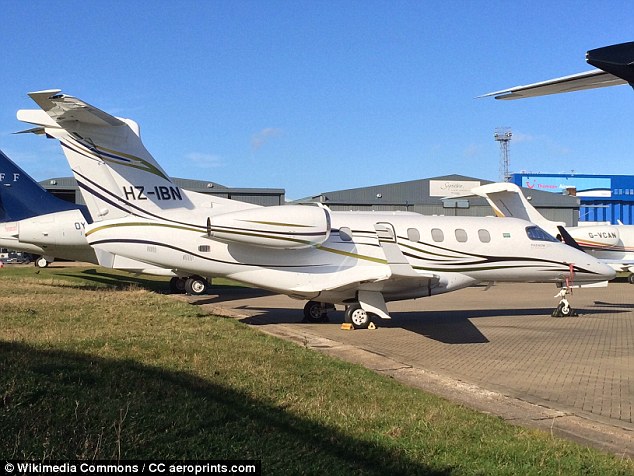The Bin Laden owned Embraer Phenom 300, pictured, had just arrived from Milan when it overshot the runway
