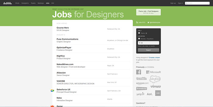 Dribbble Jobs for Designers
