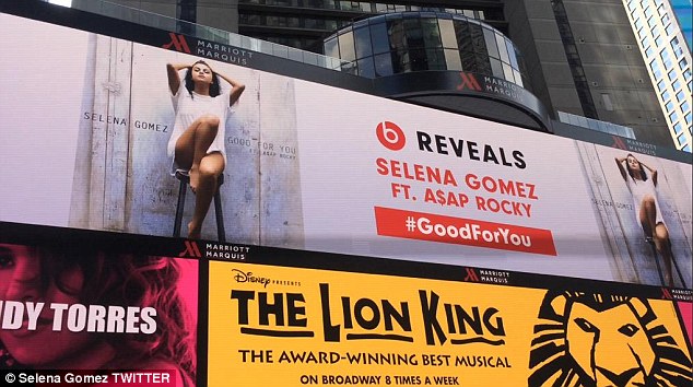 'Look who's in Times Square!': Gomez tweeted her excitement at her brand new advert on Friday