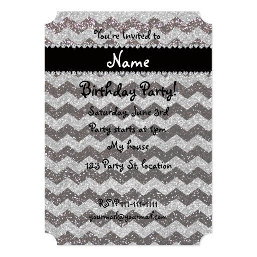 Custom name dark gray silver glitter chevrons 5x7 paper invitation card