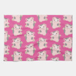 Dancing Cartoon Pig Repeat Pattern Kitchen Towel