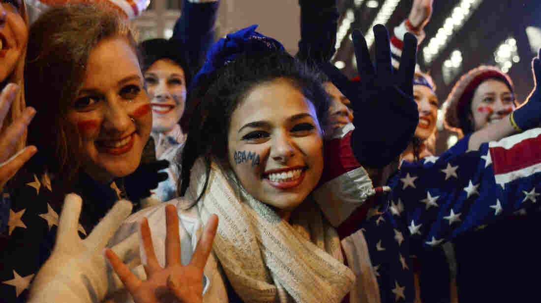 Young women celebrate election results come in 2012.