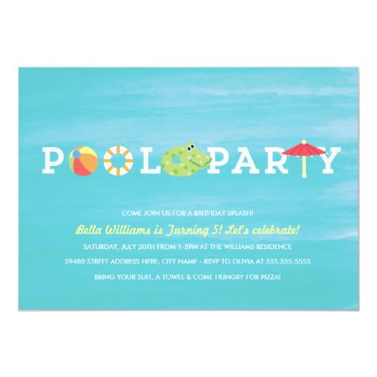 Fun Birthday Pool Party Invitation 5" X 7" Invitation Card