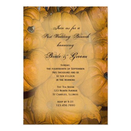 Orange Autumn Pumpkins Post Wedding Brunch Invitation 5" X 7" Invitation Card